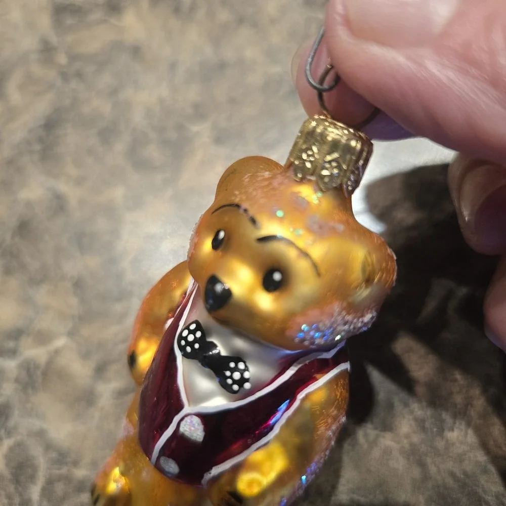 Vintage Christopher Radko‎ Tiny Ted Teddy Bear Blown Glass Ornament